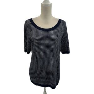 NWOT Talbots Women's Jacquard Short Sleeve Sweater Blue White Size XL